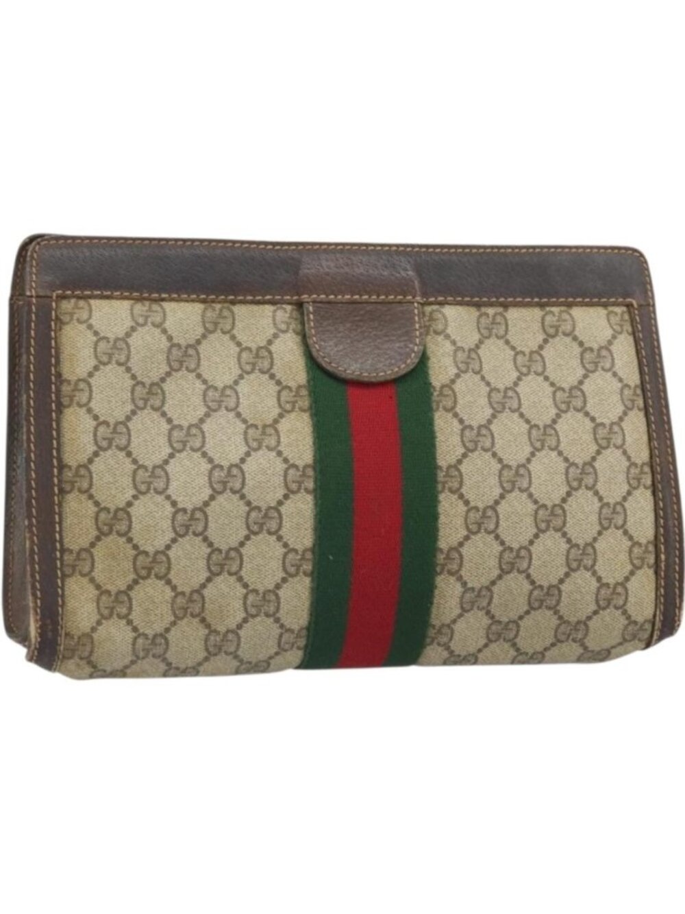 GUCCI GG Supreme Web Sherry Line Clutch Bag PVC Beige 41 001 2125 28